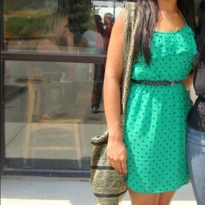 Green and block polka dot summer dress